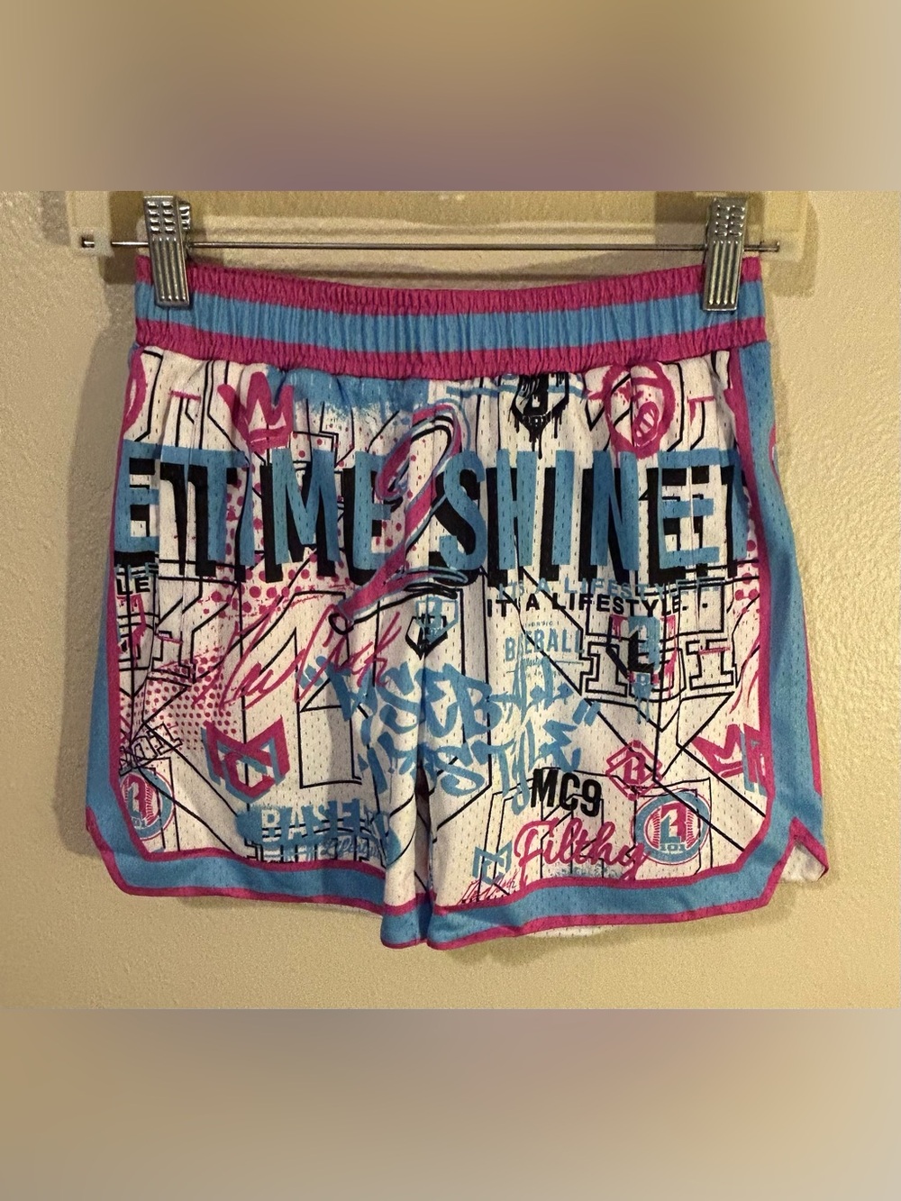 Baseball Lifestyle 101 Time 2 Shine Icons Youth Shorts Size Medium NWT Blue Pink